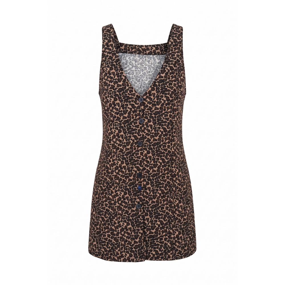 SHEIN Leopard Print Button Front Sleeveless Mini Dress Brown Black 3XL Animal